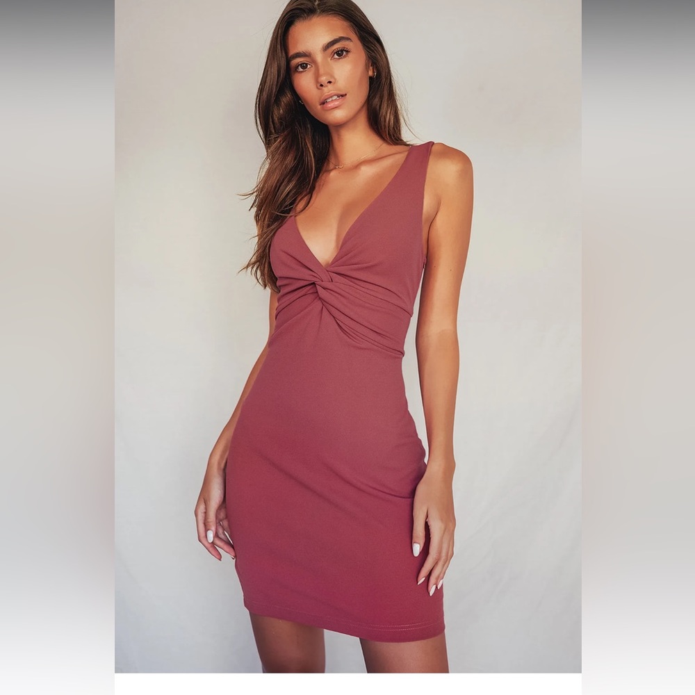 Lulu’s Must Be a Twist of Fate Rusty Rose Bodycon Mini Dress